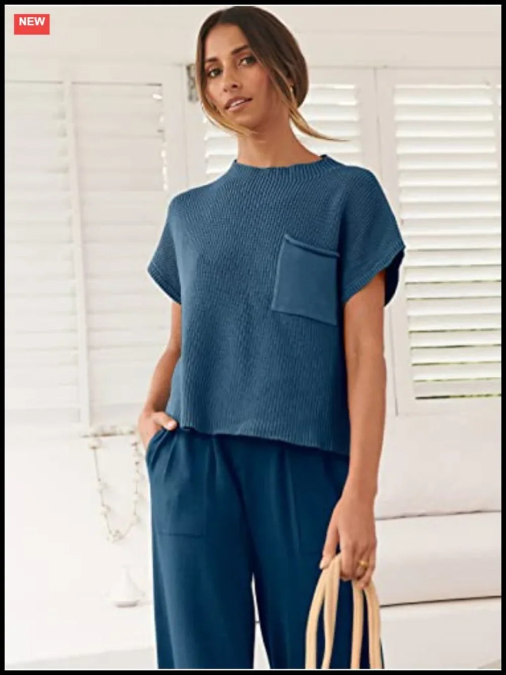Two Piece Lounge Set Cap Sleeve Crop Top High Waist Knit Pants Rayon
